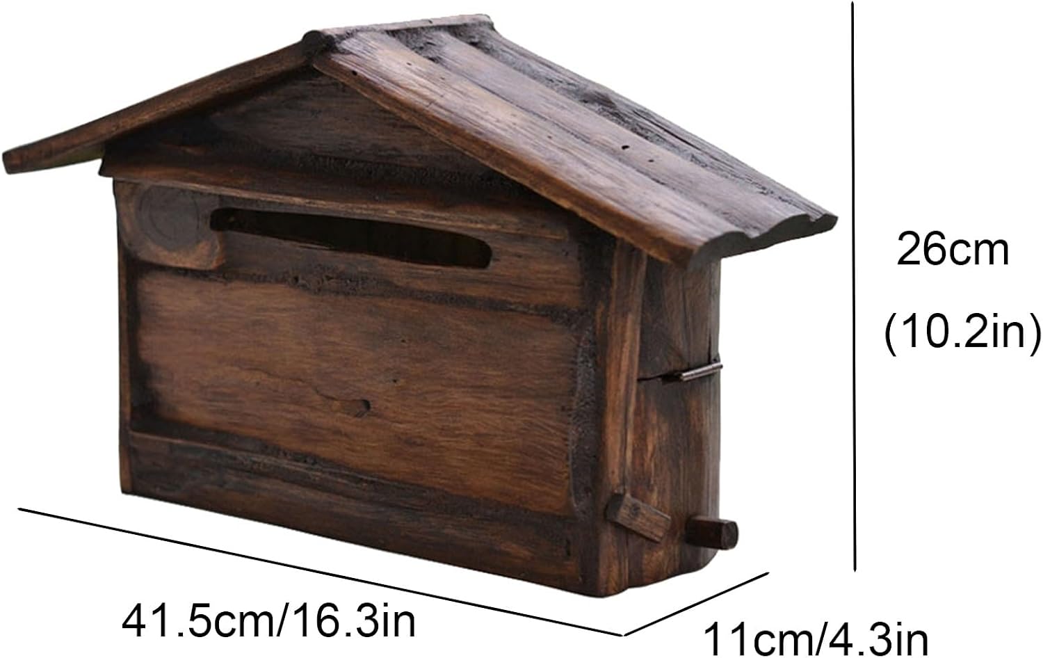 MELPHI Vintage Wall Mailbox, Wall Mounted Wooden Mailbox, Antique Style, Nostalgic Charm, Hanging Secure Post Box for Garden Outside, Coffee Shop, Rustic Farmhouse
