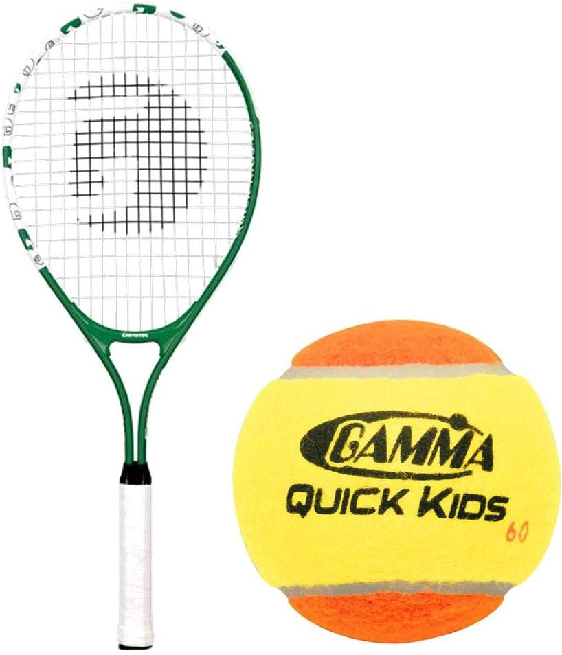 Gamma Quick Kids 25' Inch Junior Tennis Racquet Set or Kit Bundled with a Bucket of 48 Kids Orange/Yellow Felt Training Transition Balls