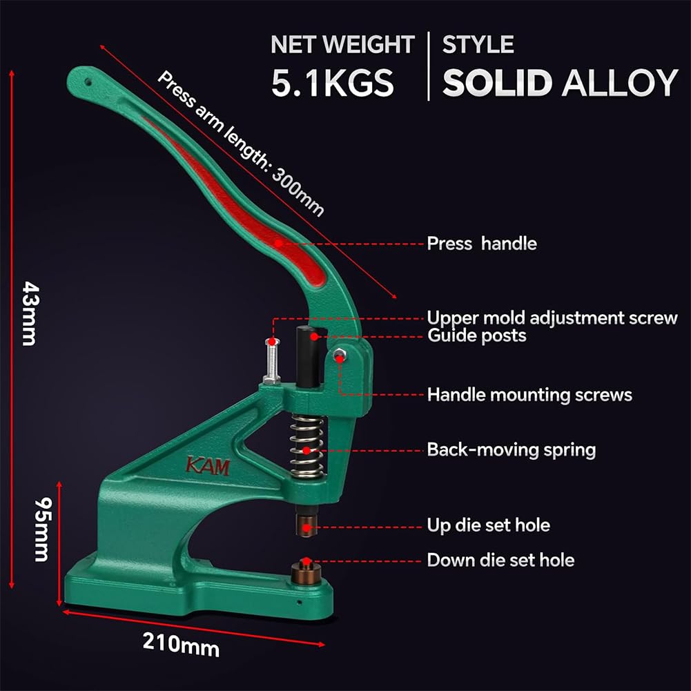 Heavy Duty Hand Press Grommet Machine for Fabric, Tarps, Leather & Canvas, with Punch Tool for Eyelets & Rivets