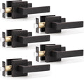 KNOBWELL 5 Pack Brushed Bronze Door Handle No Locking, Modern Square Passage Door Handle Interior Closet Door Knob for Hallway Pantry