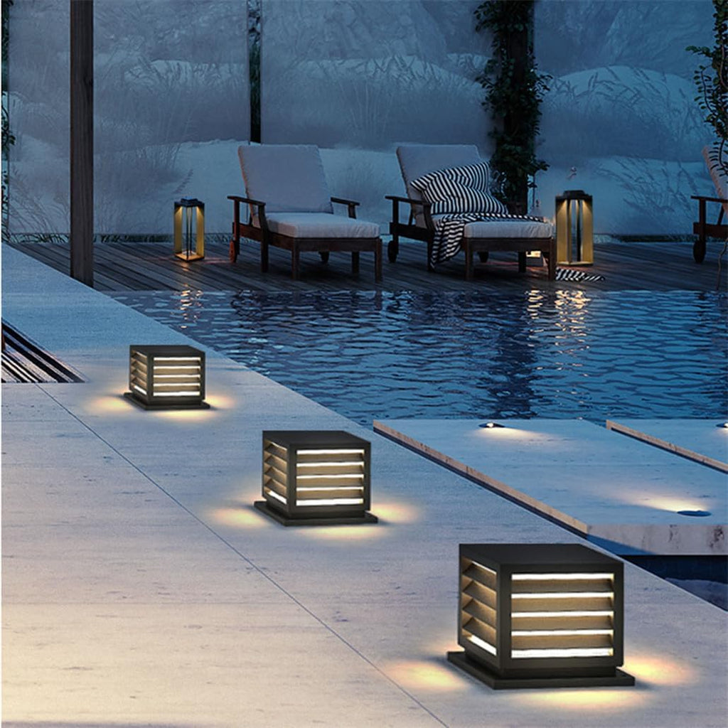 Modern Outdoor Metal Frame Column Cap Lamp for 4X4 Wooden Posts Unique Exterior Post Fixture for Garden Backyard and Porch.,25cm