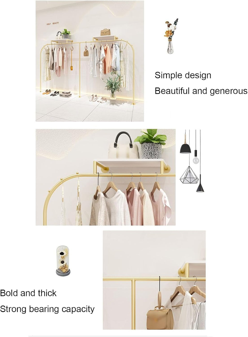 Creative Display Garment Racks in Boutique Clothing Stores, Heavy Duty Wall Mounted Gold Iron Garment Bar, Retail Display Rack Closet Storage Clothes Organizer, M(Length 350cm