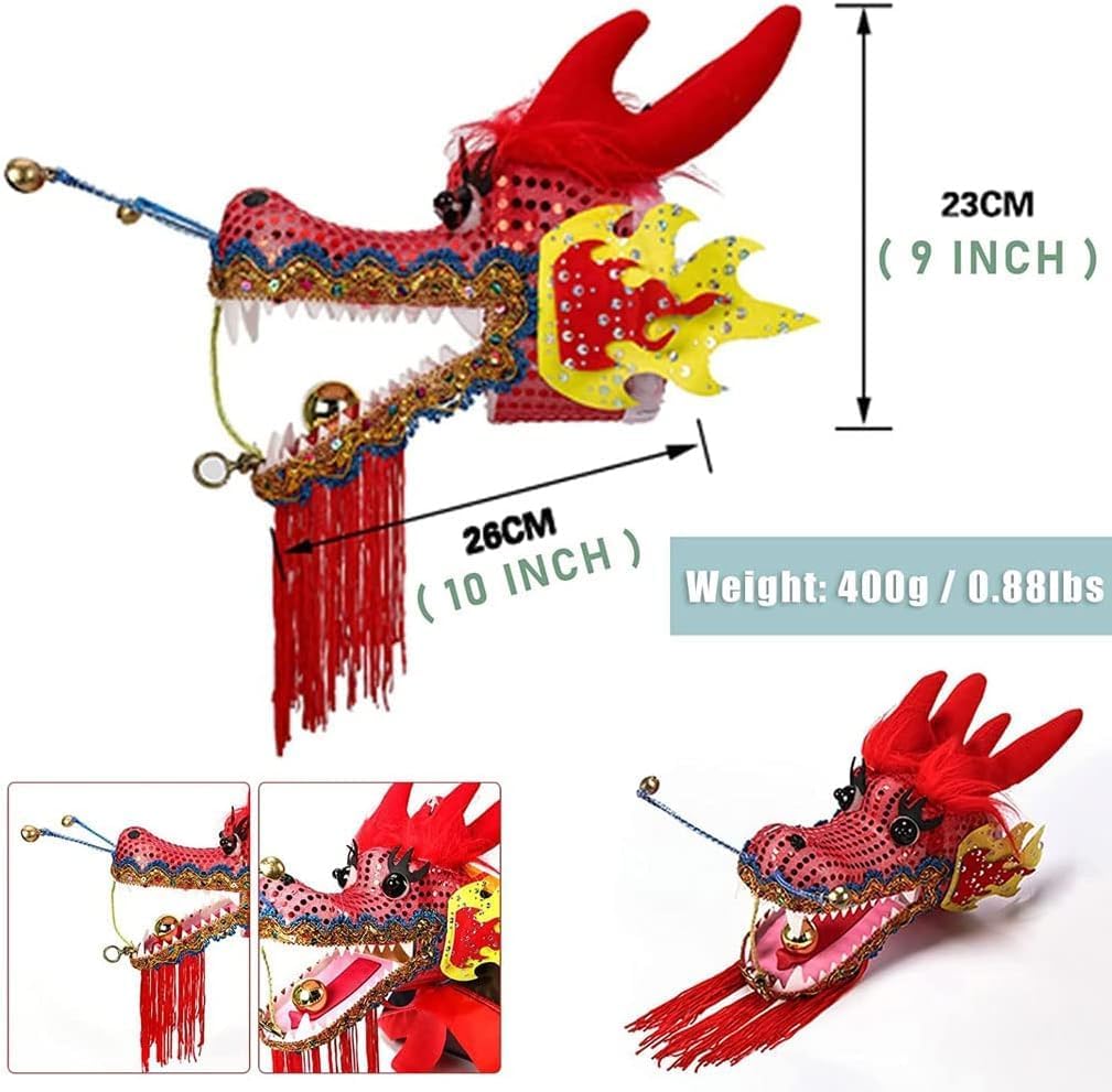BKEKM Dragon Dance Cloth 20 Feet Lion Dance Props Streamer Shaking with Handsticks Silk Dragon Dance Travel Bag Dragon Dance Ribbon