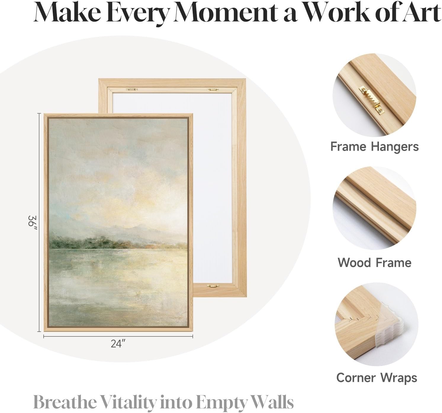 mxart Framed Sage Green Abstract Wall Art for Living Room, Large Set of 2 Abstract Landscape Canvas Artwork for Walls, Minimalist Painting Print for Bedroom Dining Room Office Hallway Wall Decor, 24x36 Inch