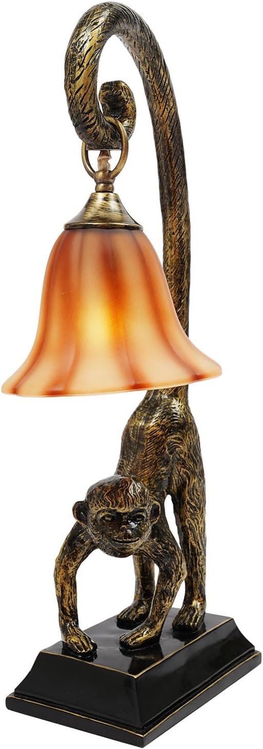 Bedside Table Lamp, Monkey Desk Lamp E26 Creative Animal Gold Resin Bed Side Lamps Sitting Monkey Lighting Fixture for Bedroom Office Bar Cafe Living Room Decor (Left)