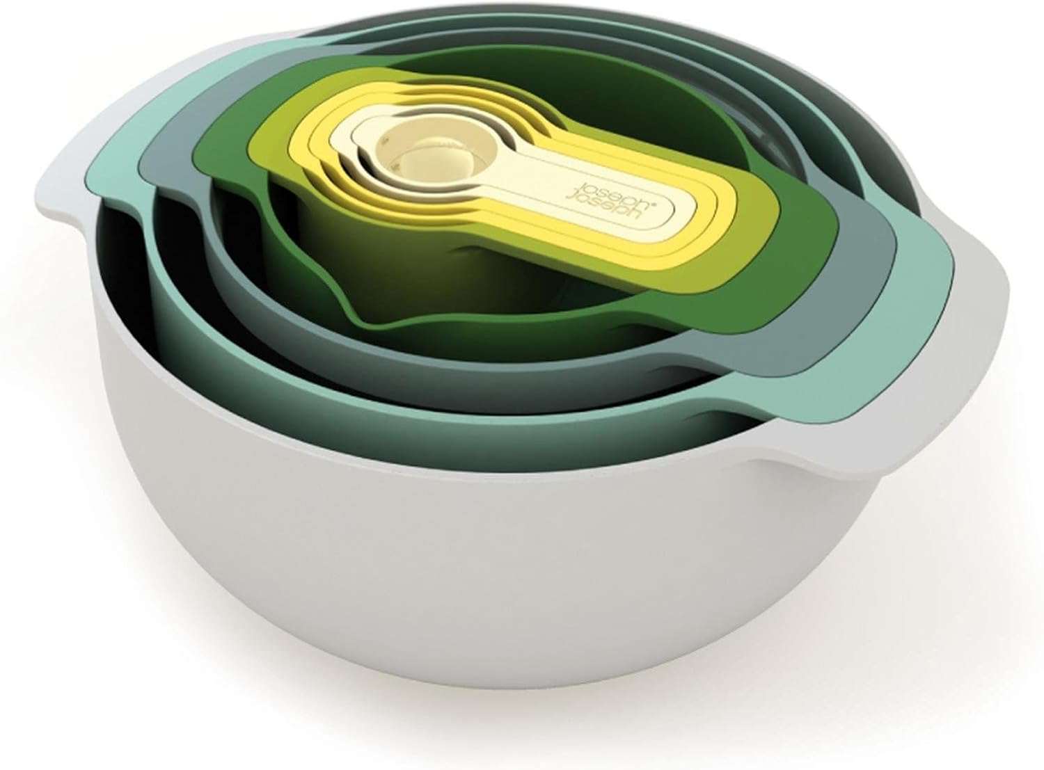 Joseph Joseph Nest 9 Nesting Bowls Set with Mixing Bowls Measuring Cups Sieve Colander, 9-Piece, Blue