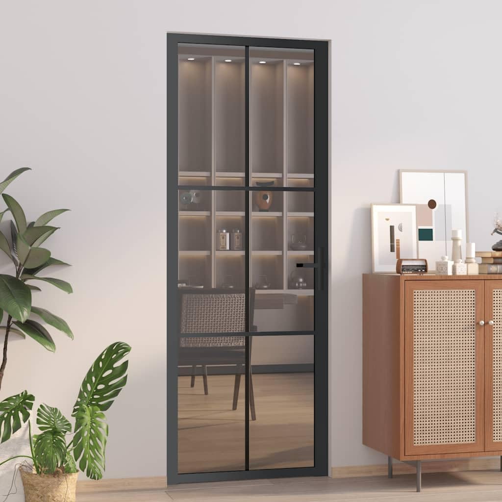 vidaXL Interior Door, Aluminum Frame Glass Door, Inner Door with Alloy Handle for Bathroom Bedroom, 29.9'x79.3' Black ESG Glass and Aluminum