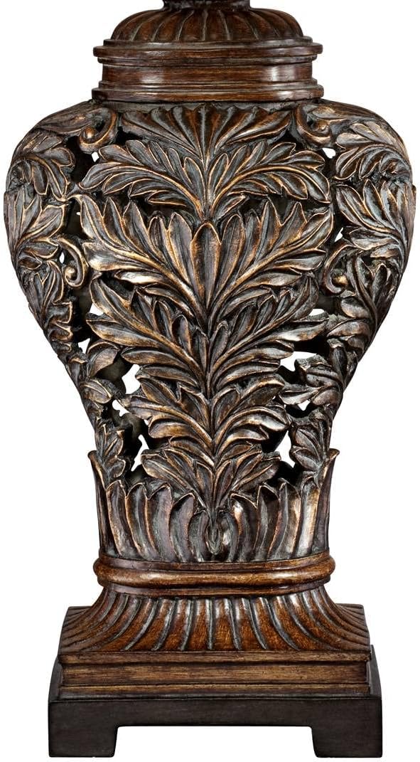 Barnes and Ivy Leafwork Traditional 3-Way Table Lamp 32 1/2' Tall with Dimmer and USB Charging Port Bronze Brown Tan Rectangular Shade for Bedroom Living Room Nightstand Bedside Night Stand Office