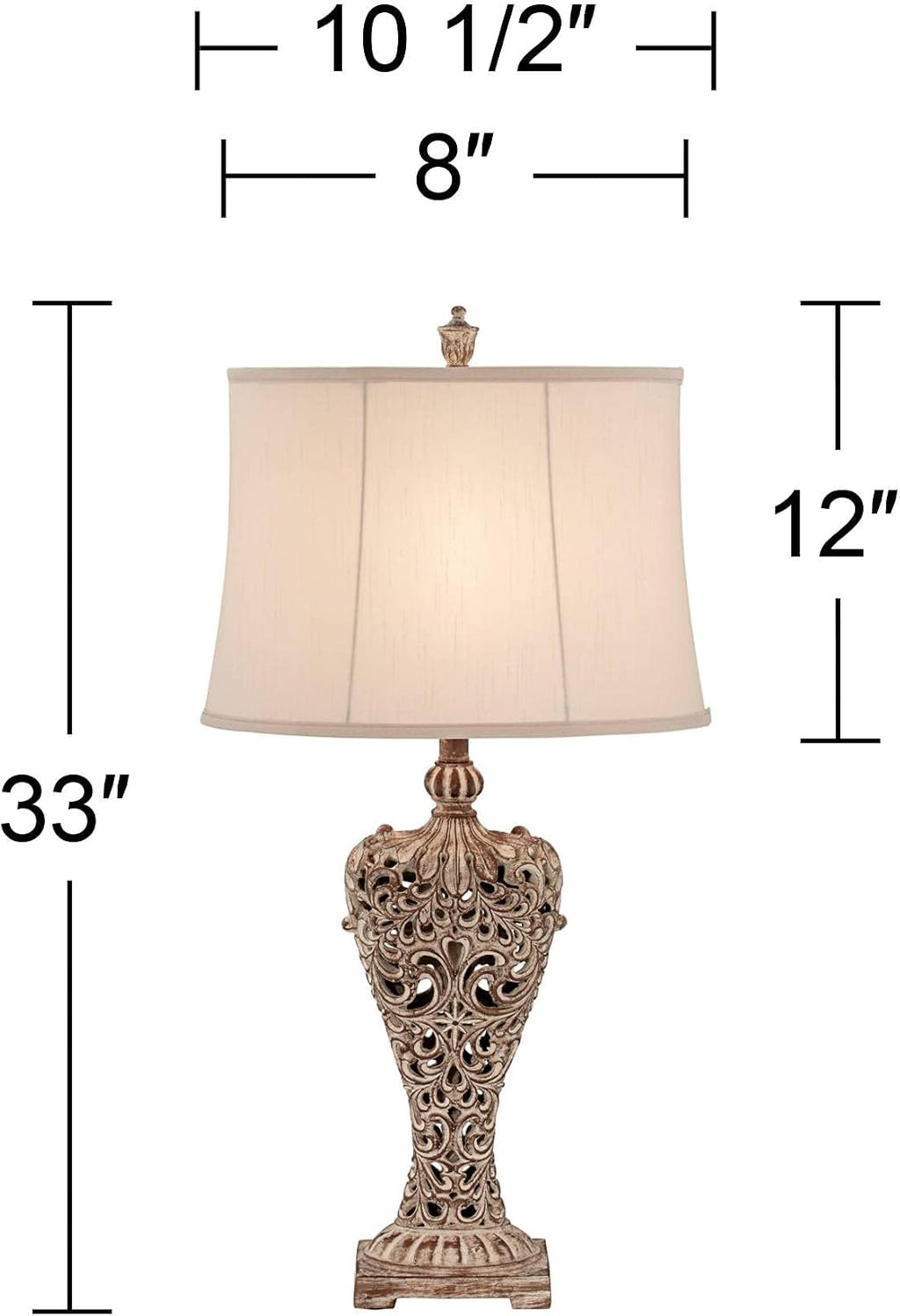 Regency Hill Elle Traditional Antique Table Lamp 33' Tall Classic Gold Open Scroll Bronze Off White Oval Shade Decor for Living Room Bedroom House Bedside Nightstand Home Entryway