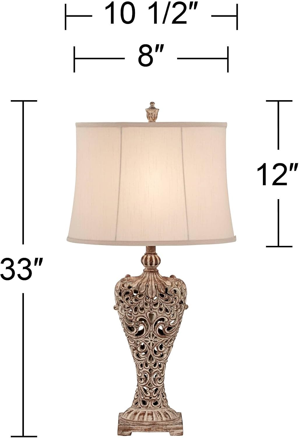 Regency Hill Elle Traditional Antique Table Lamp 33' Tall Classic Gold Open Scroll Bronze Off White Oval Shade Decor for Living Room Bedroom House Bedside Nightstand Home Entryway