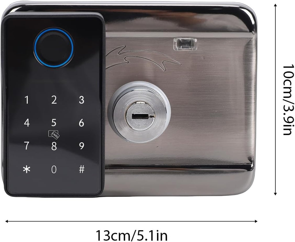 FTVOGUE Smart Gate Lock, Double Sided Fingerprint Lock with 5 Unlock Methods Keypad Keys Card for Garden Fence Yard Hollow Door