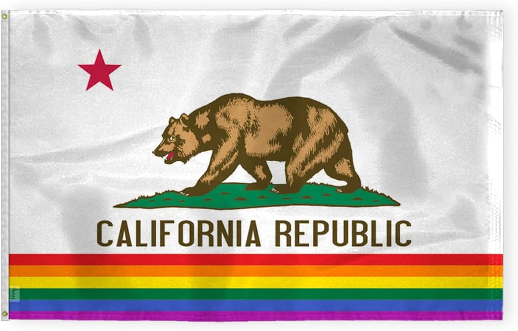 AGAS Large California Pride Flag 6x10 Ft - Printed 200D Nylon - Brass Grommets Stitched Edges - California Pride Banner for Indoor/Outdoor