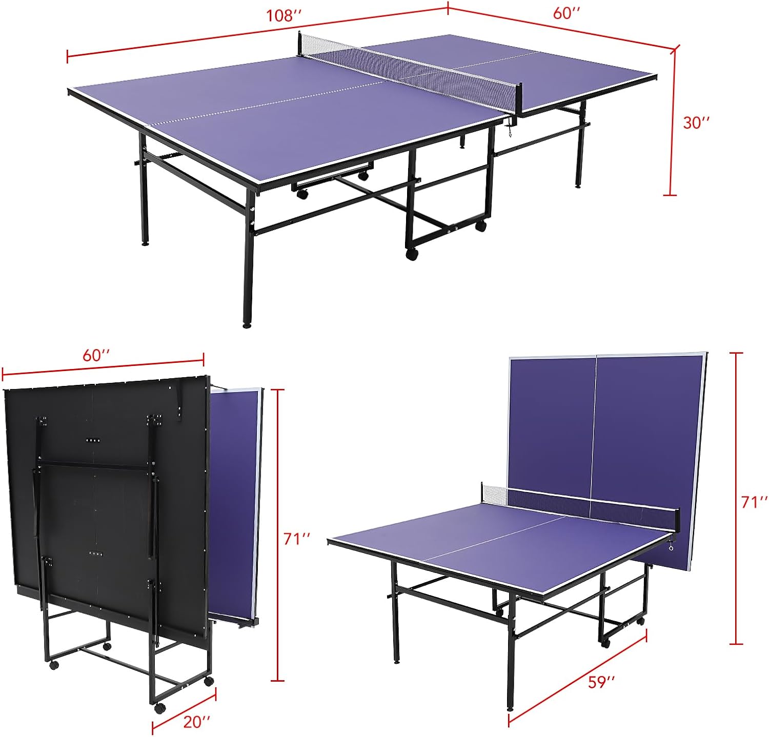 Portable Ping Pong Table,9 FT/8 FT Professional Indoor/Outdoor Table Tennis Tables Game with Net for Adults/Teens,2 Tennis Paddles and 3 Balls- Quick Assembly