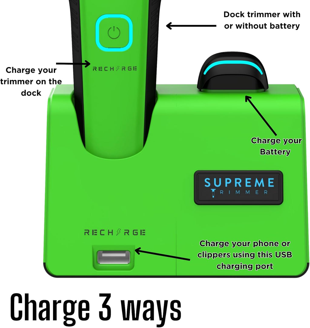 Supreme Trimmer 2-in-1 Recharge Hair Clipper & Beard Trimmer Combo | 7500 RPM, Removable Battery, Smart USB Charging Base | STC779 + ST777