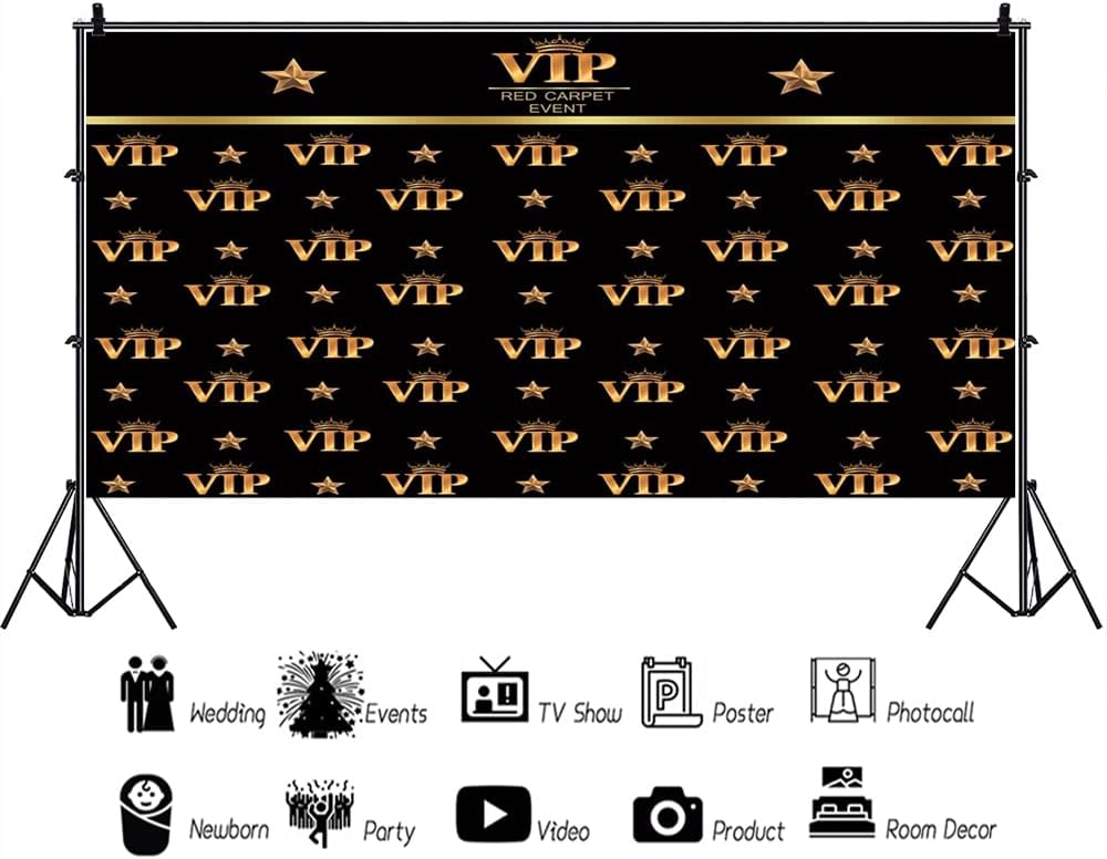 AOFOTO 20x10ft VIP Backdrop Red Carpet Party Decorations Photography Backdrops Black Gold Movie Theme VIP Star Stage Background Celebrity Prom Film Premiere Award Ceremony Birthday Photo Studio Props
