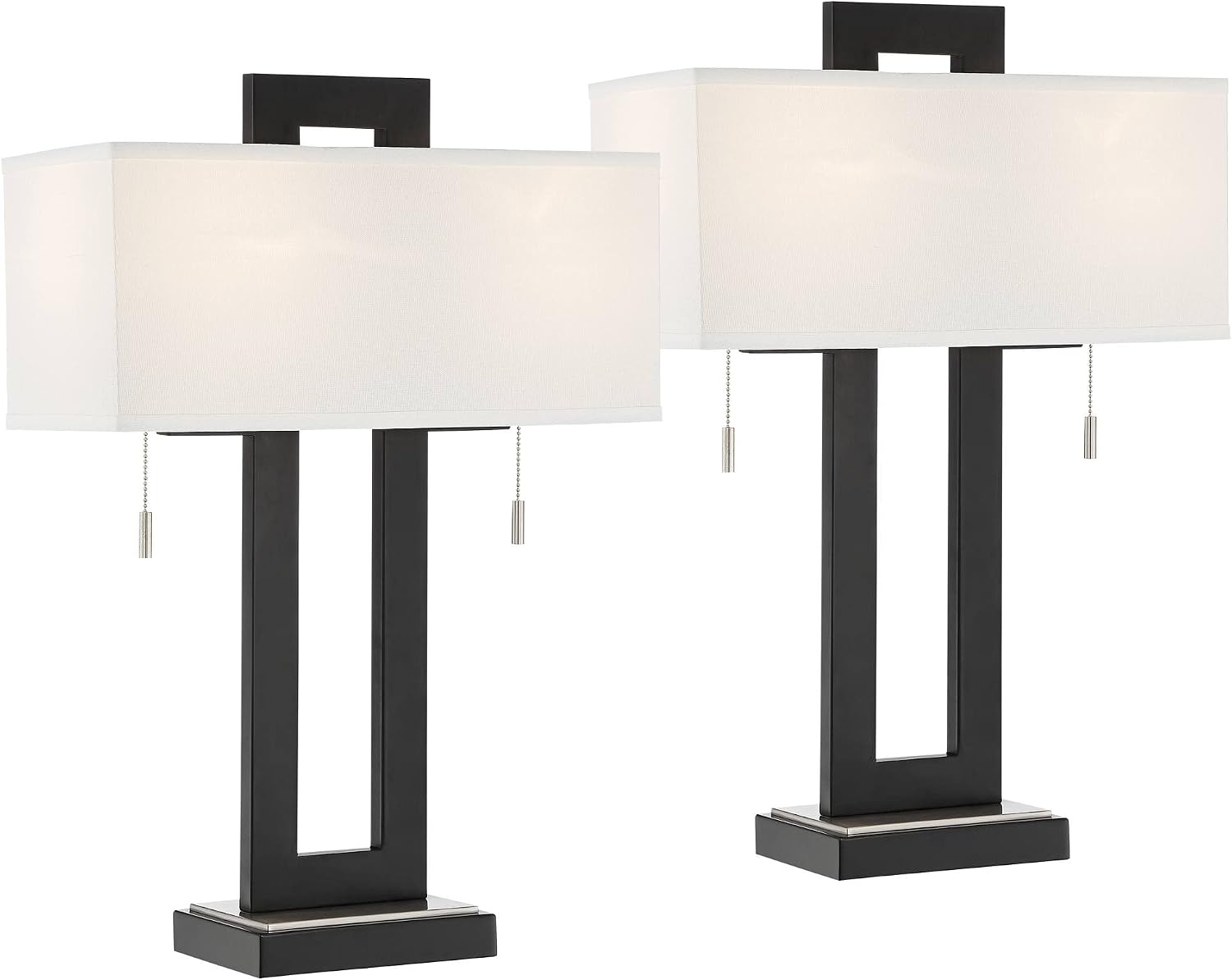 360 Lighting Neil 26' High Rectangular Rustic Modern Table Lamps Set of 2 USB Port Pull Chain Black Metal White Shade Living Room Charging Bedroom Bedside Nightstand House Office Entryway