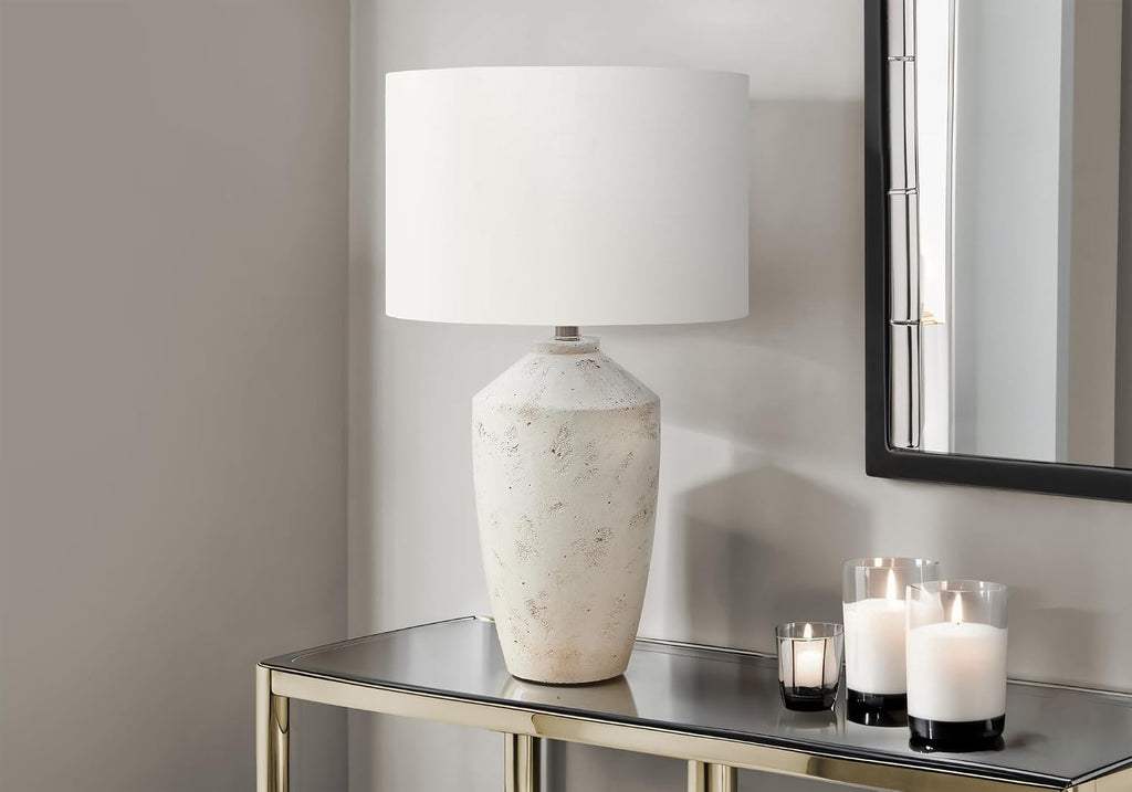Monarch Specialties I 9892 Lighting, 25' H, Table Lamp, Ivory Concrete, Ivory/Cream Shade, Contemporary, Modern