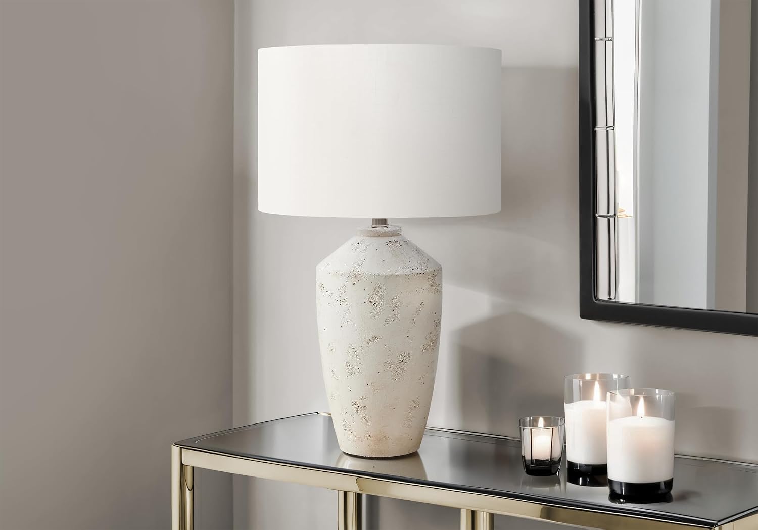 Monarch Specialties I 9892 Lighting, 25' H, Table Lamp, Ivory Concrete, Ivory/Cream Shade, Contemporary, Modern