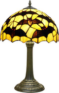 Tiffany Lamp Black Bat Style Stained Glass Table Lamp Vintage Bedroom Bedside Light for Home Dorm Office Art Craft Antique Decor Accent Aesthetic Nightstand Reading Light 12x12x19 Inches