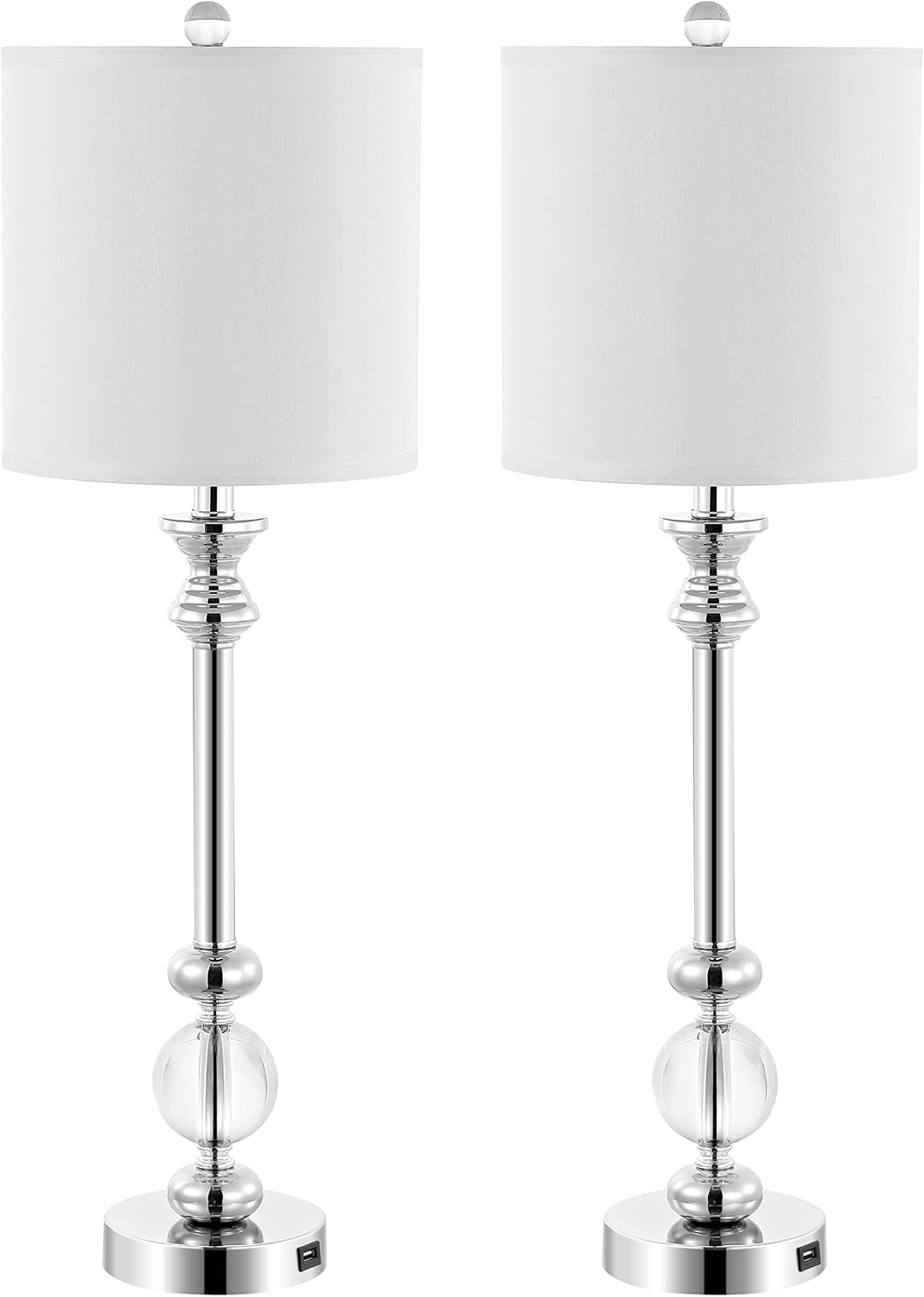 SAFAVIEH Lighting Collection Erica Crystal Candlestick 31-inch Table Lamp Set of 2 with USB Charging Port (LED Bulbs Included)