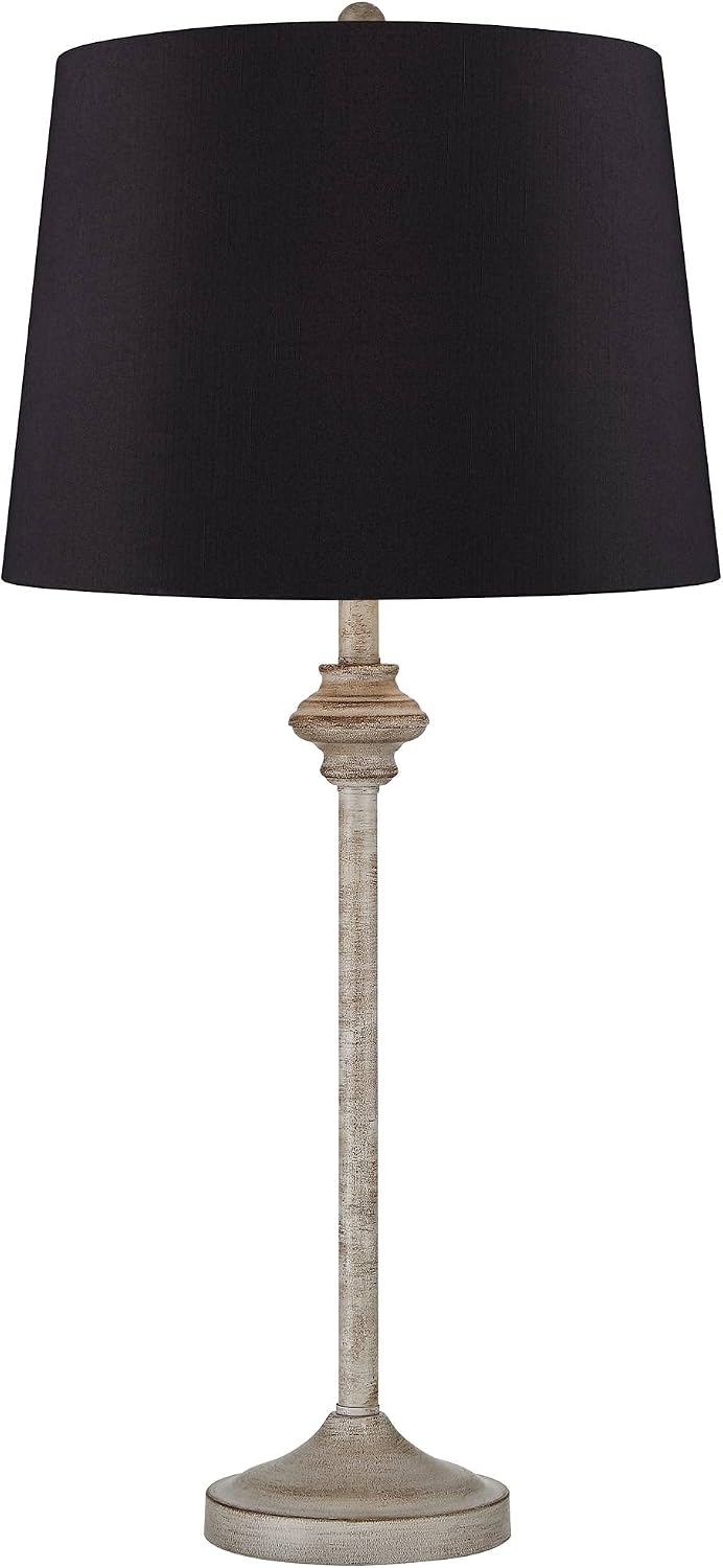 360 Lighting Lynn Country Cottage Core Farmhouse Rustic Buffet Table Lamps 26.75' Tall Skinny Set of 2 Light Beige Wood Black Faux Silk Drum Shade for Living Room House Bedside Nightstand Home
