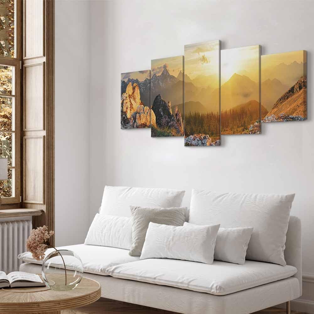 Artgeist Canvas Wall Art - Nature Mountains 40x20 in - 5pcs Picture with Acoustic Foam Sound Print Artwork for Room Acoustics & Soundproofing Landscape Sky c-B-0056-b-m