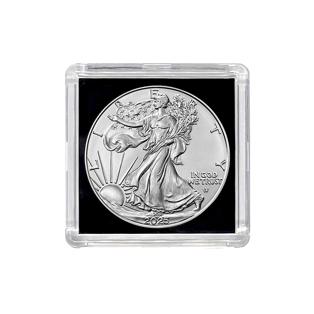 2025 American Silver Eagle .999 Fine Silver with Black Background Snap Tight Square Holder Dollar Uncirculated US Mint