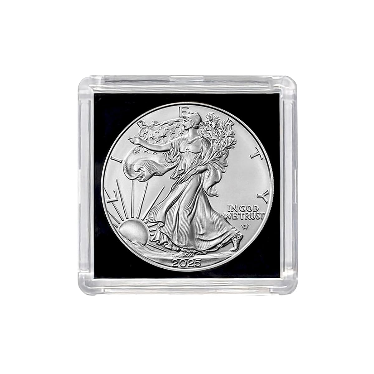 2025 American Silver Eagle .999 Fine Silver with Black Background Snap Tight Square Holder Dollar Uncirculated US Mint