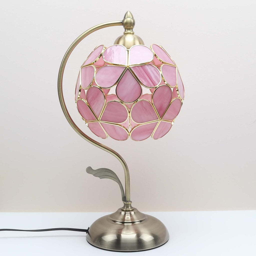 Bieye L10836 Tiffany Style Stained Glass Flower Petal Table Lamp with Brass Base for Home Décor (Pink, 8' Flower Ball)