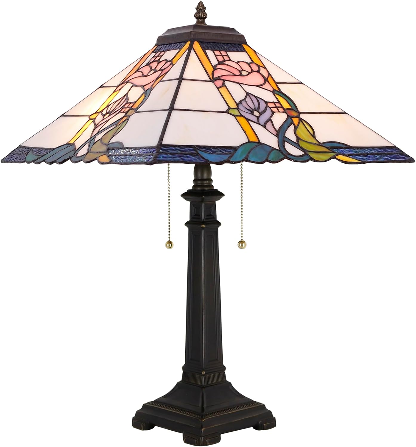 Tiffany Table Lamp Pink Flower Mission Style Stained Glass 16X16X23 Inches Desk Reading Light for Bedrooms Living Room Study Home Office