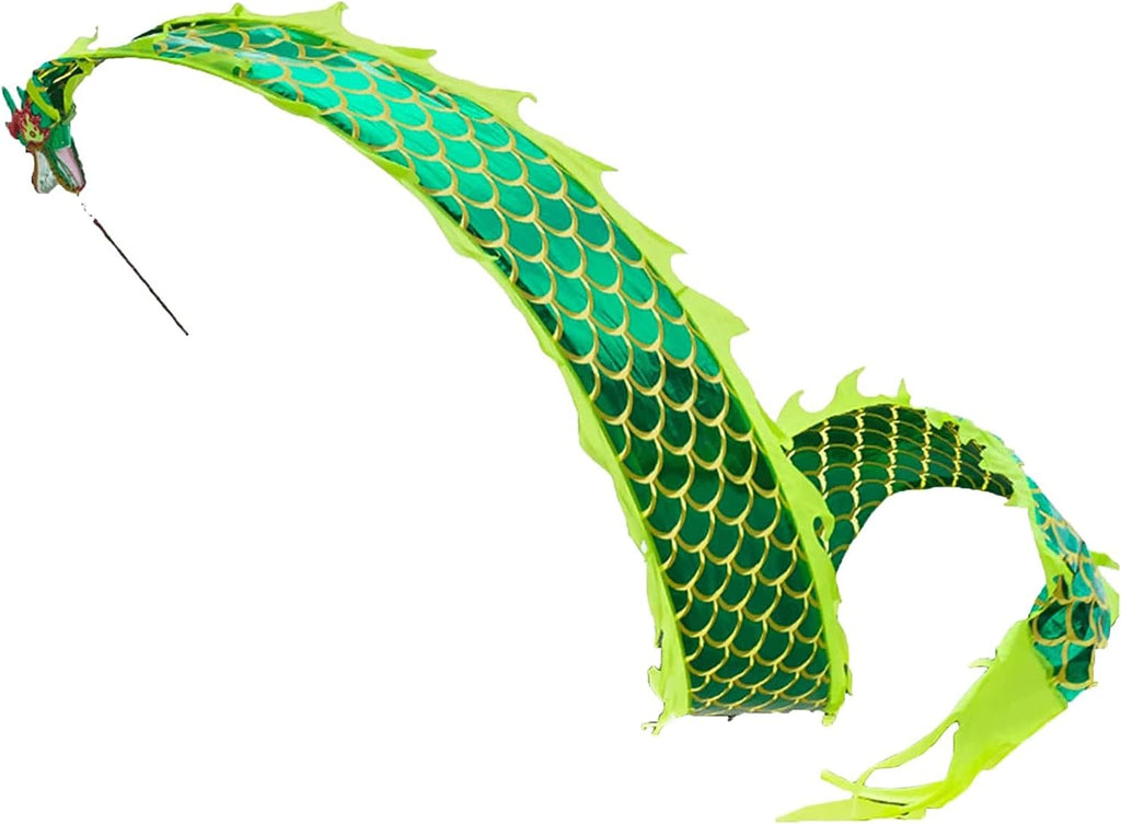 NOLLAM Outdoor 8m/26ft Chinese Traditional Dragon Dance Ribbon Streamer Flinging Spiral Practice 3D Silk-Like Flowy Spinning & Shaking Poi for New Year Spring Festival Gifts Wu Long, Green