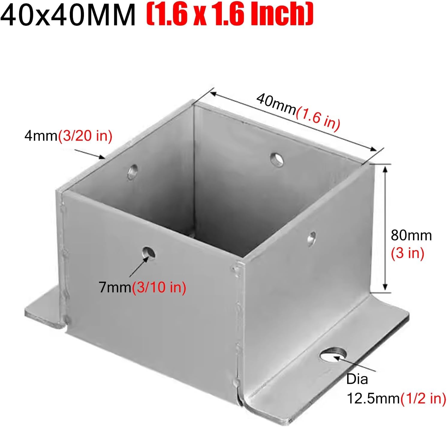 Stainless Steel Fence Post Bracket Decking Post Base for Deck Porch Handrail Railing Support, for Concrete, Pergola Stand Boots/Square Mailbox Post Anchors(40x40 mm (1.6x1.6 in))