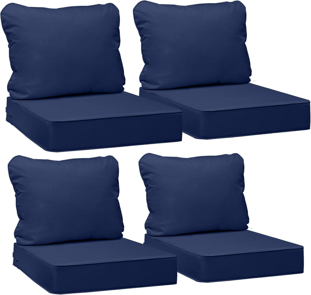 AAAAAcessories Outdoor Deep Seat Cushions, Waterproof, Fade-Resistant Patio Furniture Replacement Cushions, Set of 4, 24' x 24' x 5', Navy Blue
