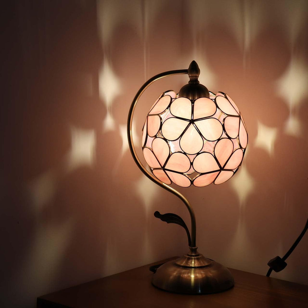 Bieye L10836 Tiffany Style Stained Glass Flower Petal Table Lamp with Brass Base for Home Décor (Pink, 8' Flower Ball)