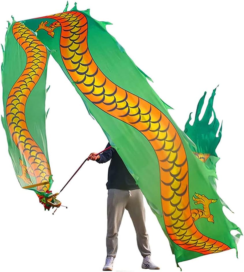 Dragon Dance Ribbon Shaking Poi Fitness Dragon Dance Ribbon Streamer with Dragon Head Silk Flowy Shaking Flinging Chinese Dragon Dance Ribbon Streamers Shows Prop