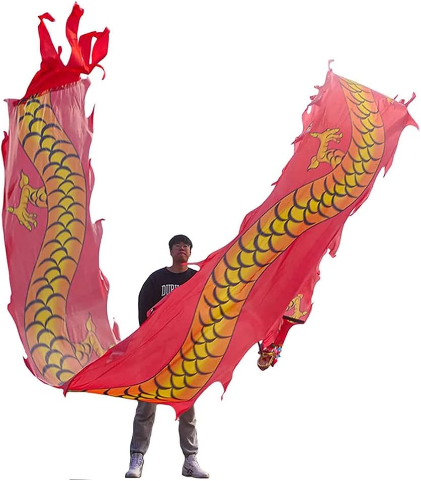 Dragon Dance Ribbon Shaking Poi Fitness Dragon Dance Ribbon Streamer with Dragon Head Silk Flowy Shaking Flinging Chinese Dragon Dance Ribbon Streamers Shows Prop