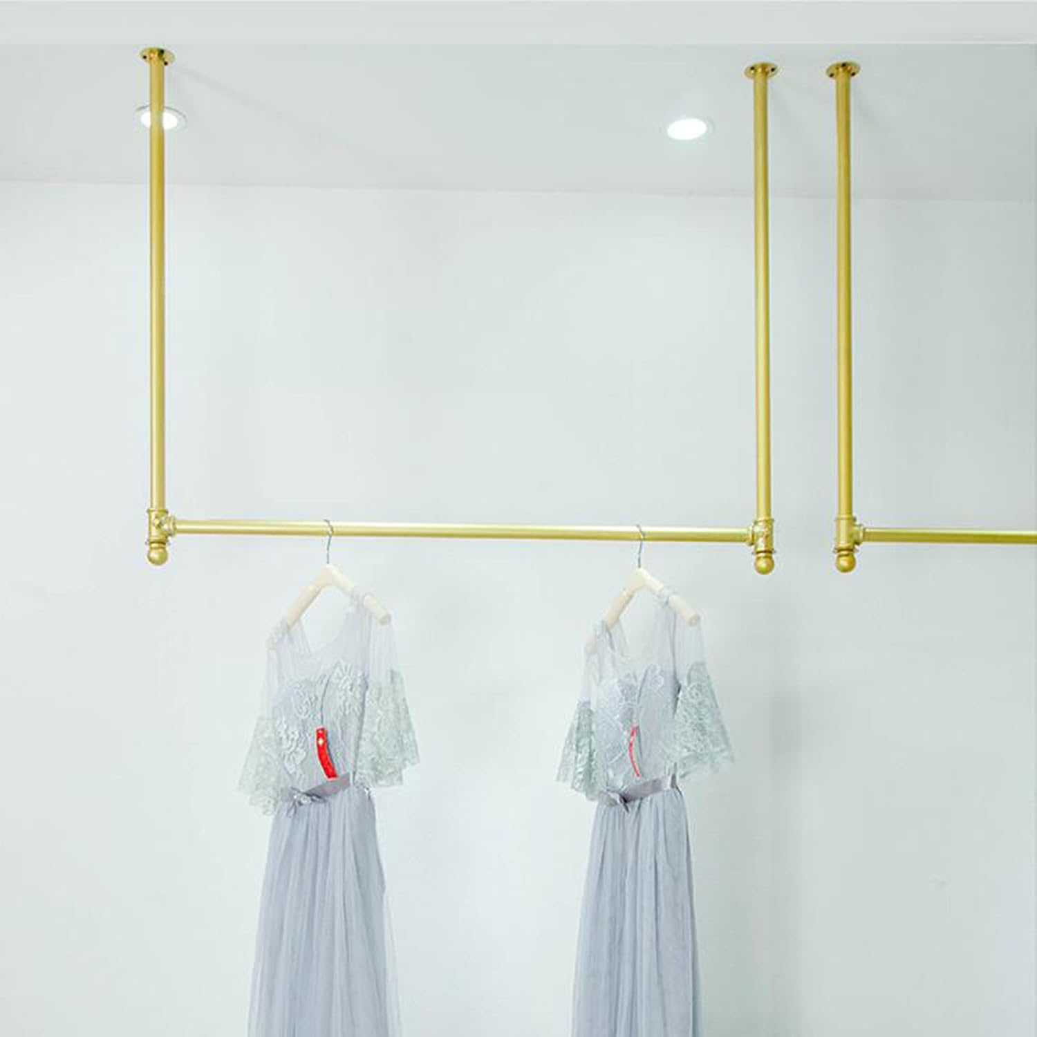 Wall-Mounted Clothing Display Rack, Heavy-Duty Multifunctional Metal Clothes Rail, Bridal Shop Shelf Ceiling Hanger, Clothes Storage Organizer(Golden-100Cmx120Cm