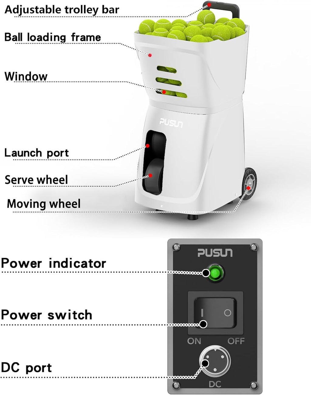 PT-SMART Tennis Ball Machine - Smart App for Apple Watch & Phone Control, Tennis Ball Launcher with 20 Landing Points, 12 Training Modes & 4-6h Battery Life, Tennis Serving Machine