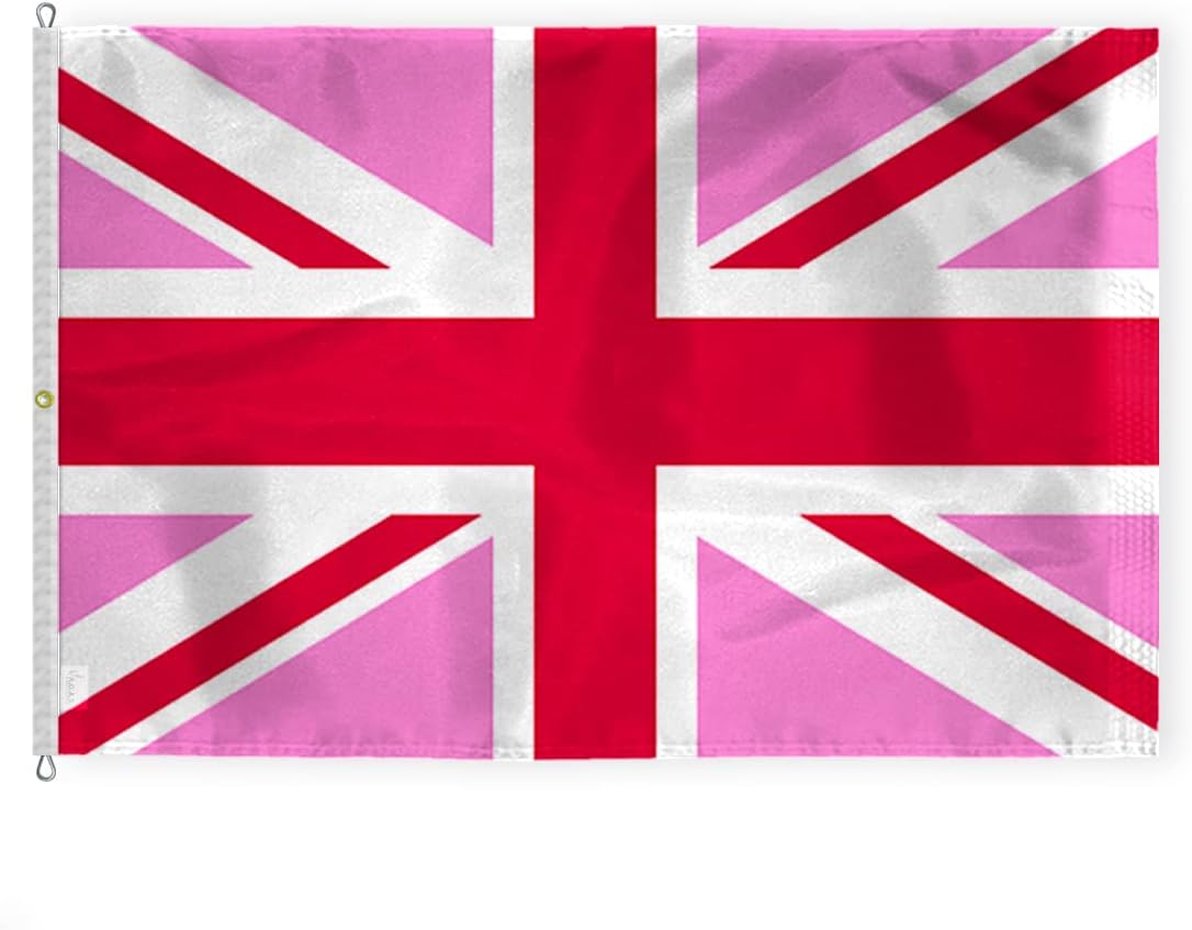 AGAS Large Pink Union Jack Flag 8x12 Ft - Printed 200D Nylon - Rope Thimble Brass Grommet Stitched Edges Fade Proof Sharp Colors - Large Size Indoor/Outdoor UK Pink Pride flag