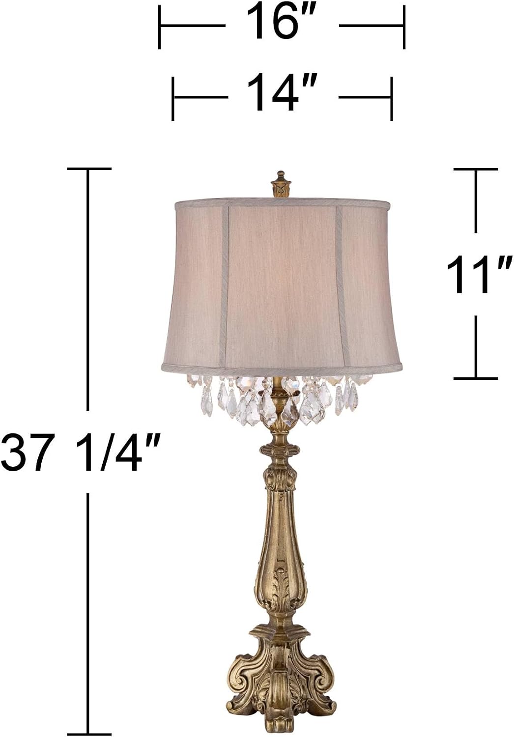 Barnes and Ivy Dubois 37 1/4' Tall Large Traditional Country Cottage Core End Table Lamps Set of 2 Antique Gold Finish Fabric Shade Console Living Room Bedroom Bedside Nightstand House Office Home