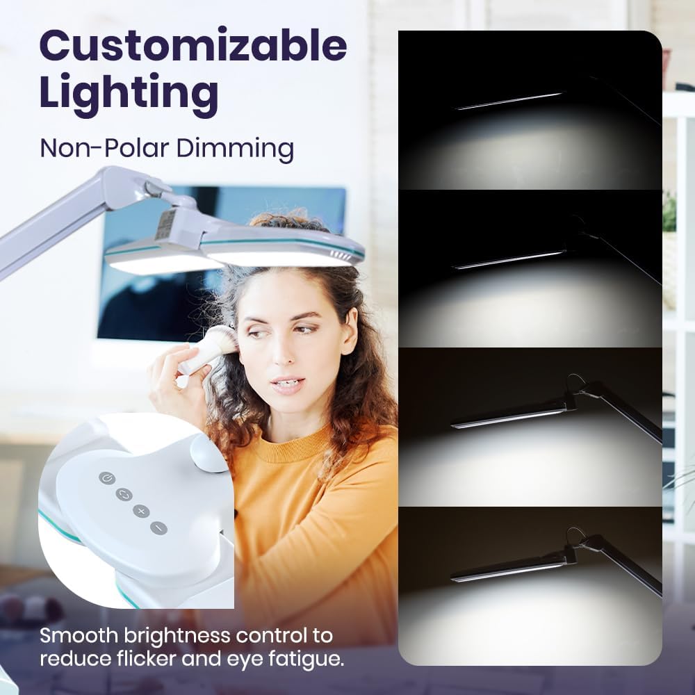 Neatfi Elite HD XL LED Desk Lamp | 3 Light Modes | Non-Polar Dimming | Eye-Caring Desk Light for Home Office, Drafting, Beauty Shop, Workbench (Blue Ring, CCT with Clamp)