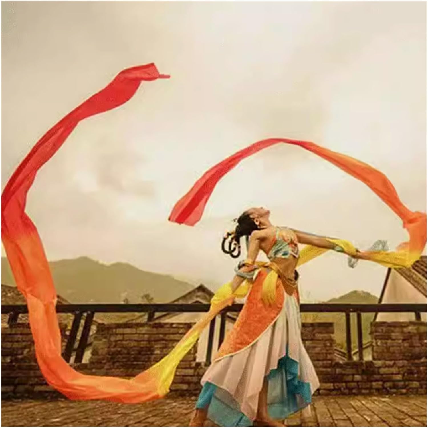 12m Silk Streamer Veils Bellydance Folka National Dancer Practice Props Feitian Dunhuang Liyugang Stage Costume
