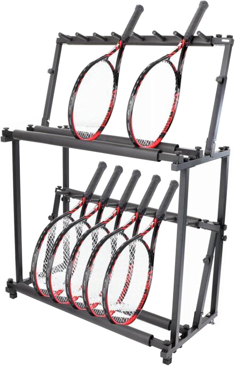 Tennis Racket Storage Rack for Adults Kids, Large Garage Driveway Backyar Tennis Training Equipment, Hold Up 14 Tennis/Badminton Racket, Black