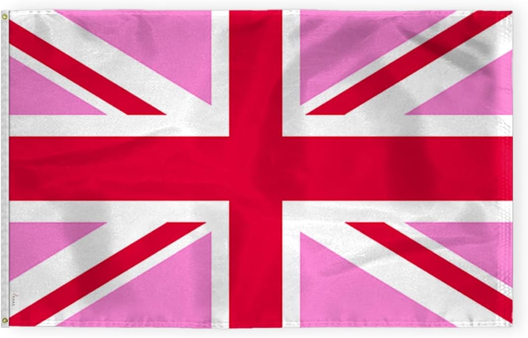 AGAS Large Pink Union Jack Flag 6x10 Ft, Printed 200D Nylon, Brass Grommets UK Pink Pride Banner for Indoor/Outdoor