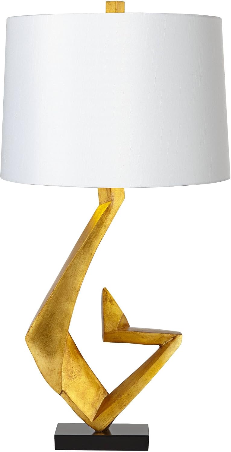 Possini Euro Design Zeus 29 1/2' Tall Modern Glam End Table Lamp Sculptural Gold Leaf Finish Living Room Bedroom Bedside Nightstand House Office Home Reading Kitchen Entryway Console Family Dining