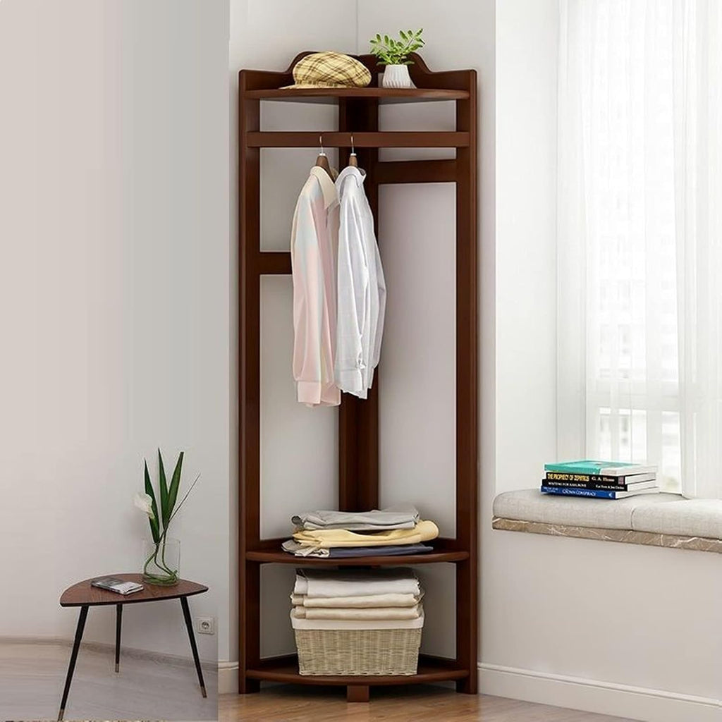 Coat Rack Stand Clothes Rack Stand, Free Standing Furniture, Corner Bedroom Hall Entryway Organizer, Keep Your Garment Shoe Hat Handbag Items Storage(Dark Brown-45X45X160CM