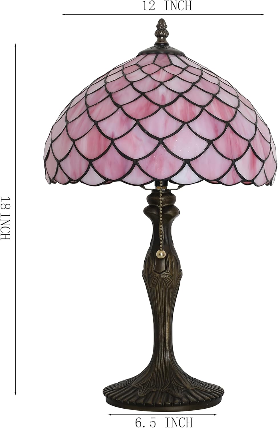 Tiffany Lamp Stained Glass Table Lamp 12' x 19' Pink Fish Scales Style Decorative Lamp Bedside Reading Lamp for Desk Living Room Bedroom Office Study Light Home Decor Gift