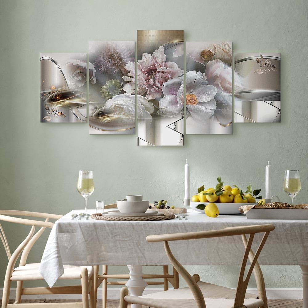 artgeist Acoustic Canvas Wall Art Print Retro Flowers 90x45 in - 5pcs Picture with Acoustic Foam Sound Print Artwork Room Acoustics Soundproofing - Peonies Floral Abstract a-C-10081-b-a
