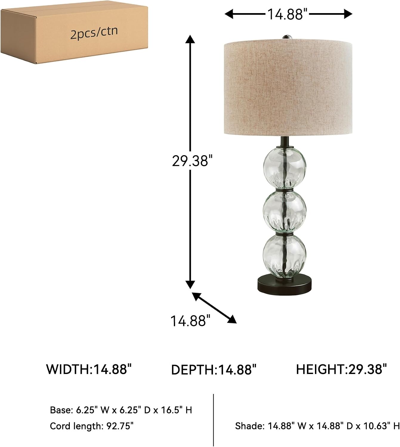 Signature Design by Ashley Airbal Modern 29.5' Glass and Metal Table Lamp, Set of 2, Black & Glass