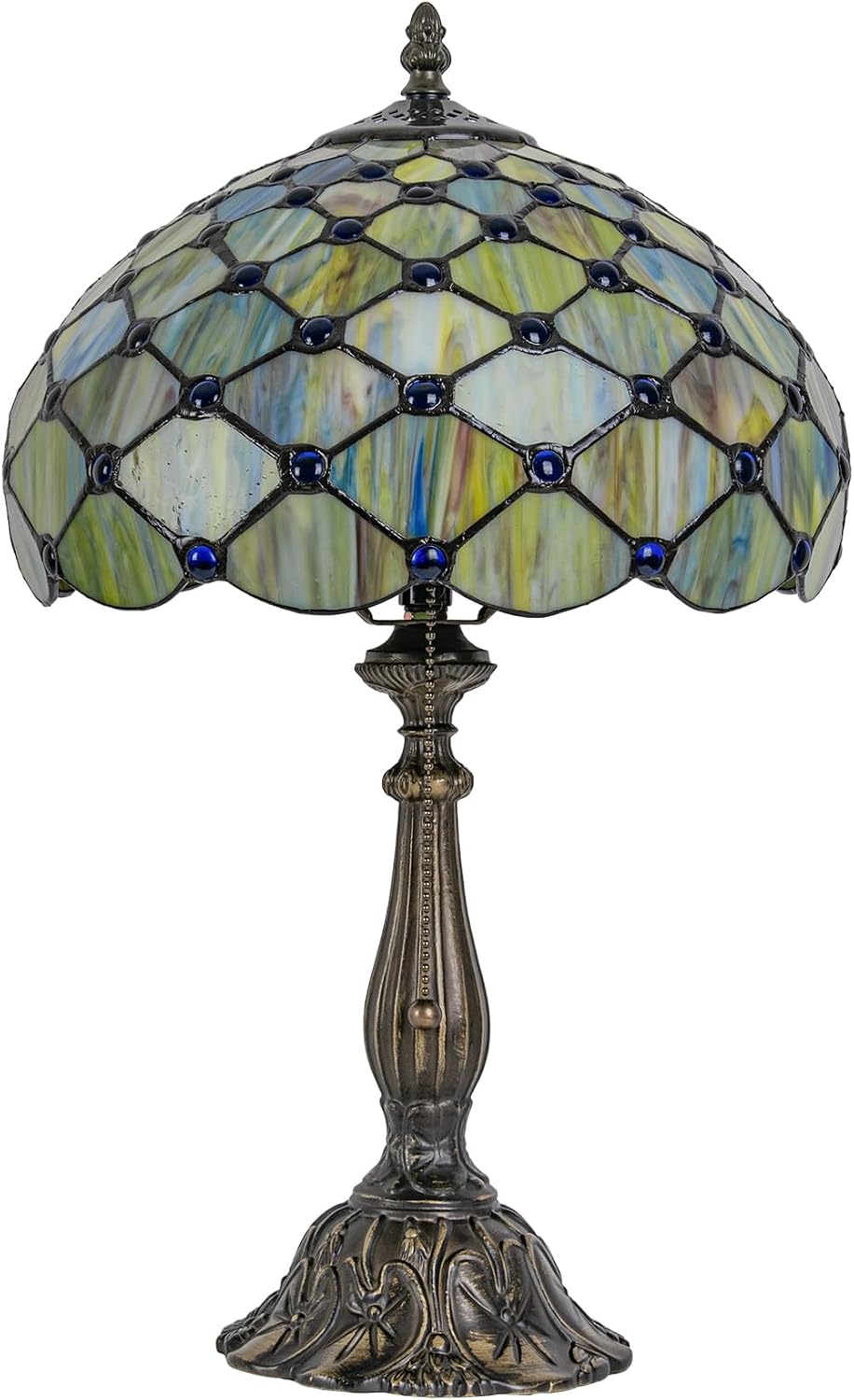 Tiffany Lamp Gradient Green Stained Glass Table Lamp Desk Bedside Reading Light Decor Bedroom Living Room Home Office D12*H18 Inches